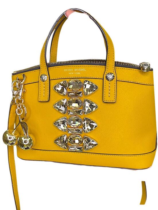 Henri Bendel Handbags - Henri Bendel Rare West 57th Crystal Satchel Crossbody Yellow Saffiano Leather